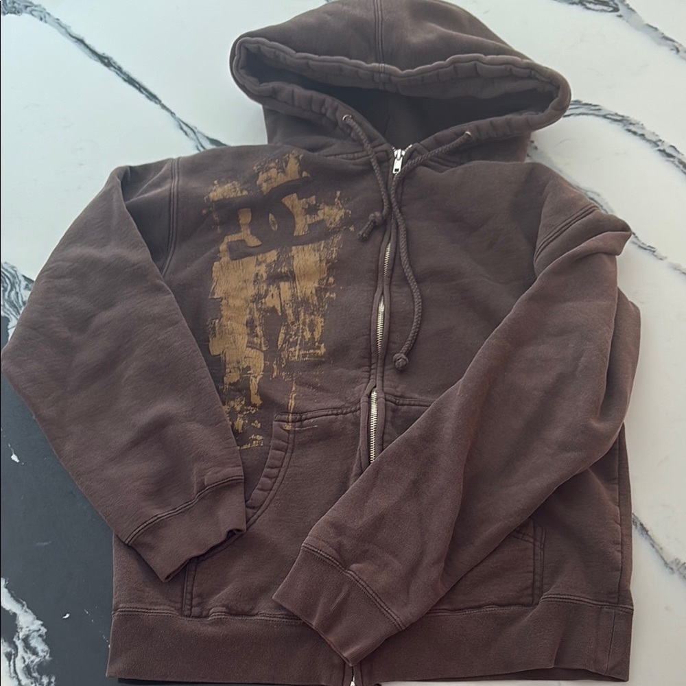 DC Brown Hoodie with Gold Graphic